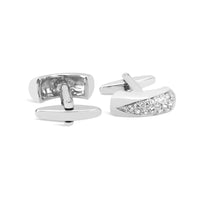 Simple Rectangle Curved Cufflinks with Clear Crystals-Cufflinks.com.sg