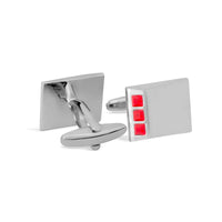Slanted Slope Silver Cufflinks with Triple Red Crystals-Cufflinks.com.sg