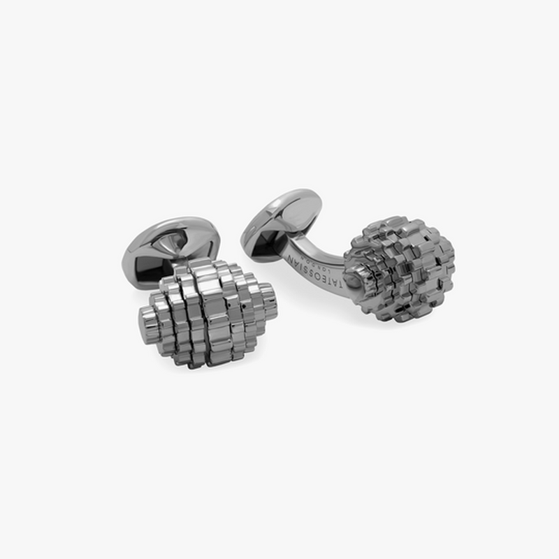 Sphere Gear cufflinks in gunmetal stainless steel Dark Grey - Tateossian-Cufflinks.com.sg
