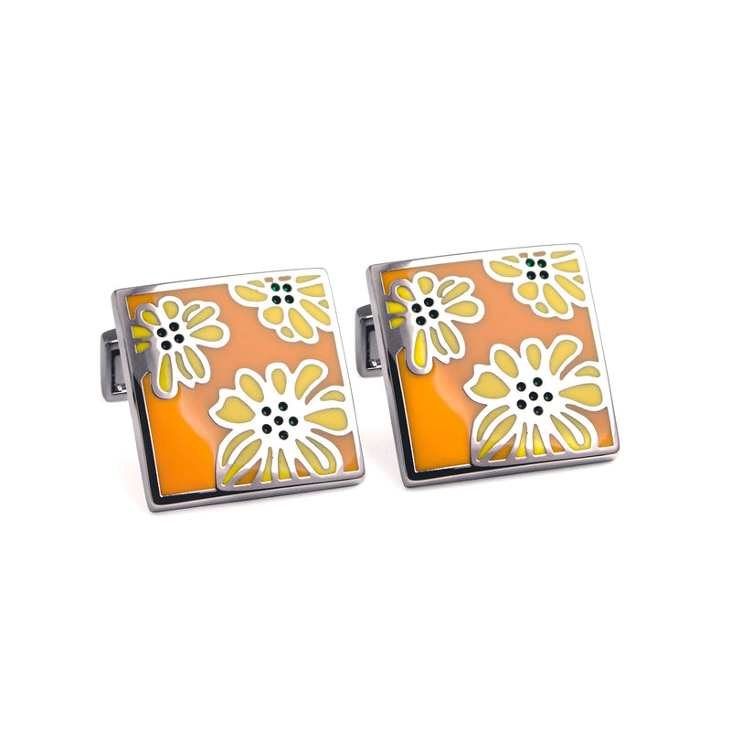 Square Floral Cufflinks in Orange-Animal and Nature Cufflinks-MarZthomson-Cufflinks.com.sg