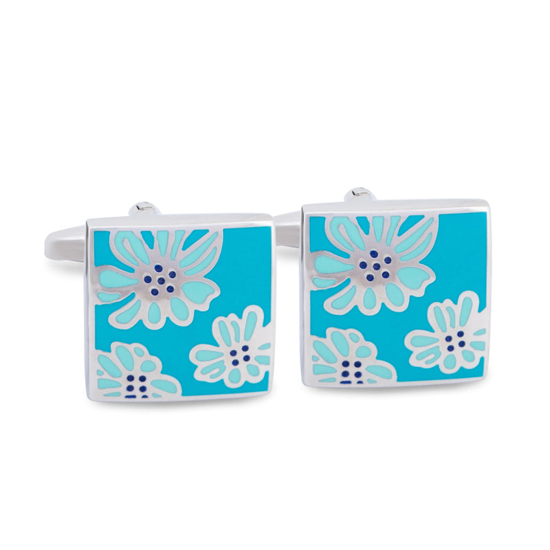 Square Floral Cufflinks in Turquoise-Cufflinks.com.sg