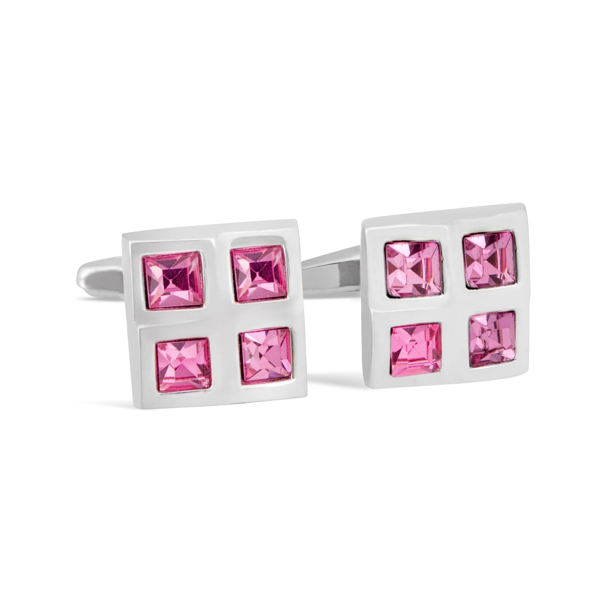 Square Window Pink Crystals Cufflinks A13-Cufflinks.com.sg