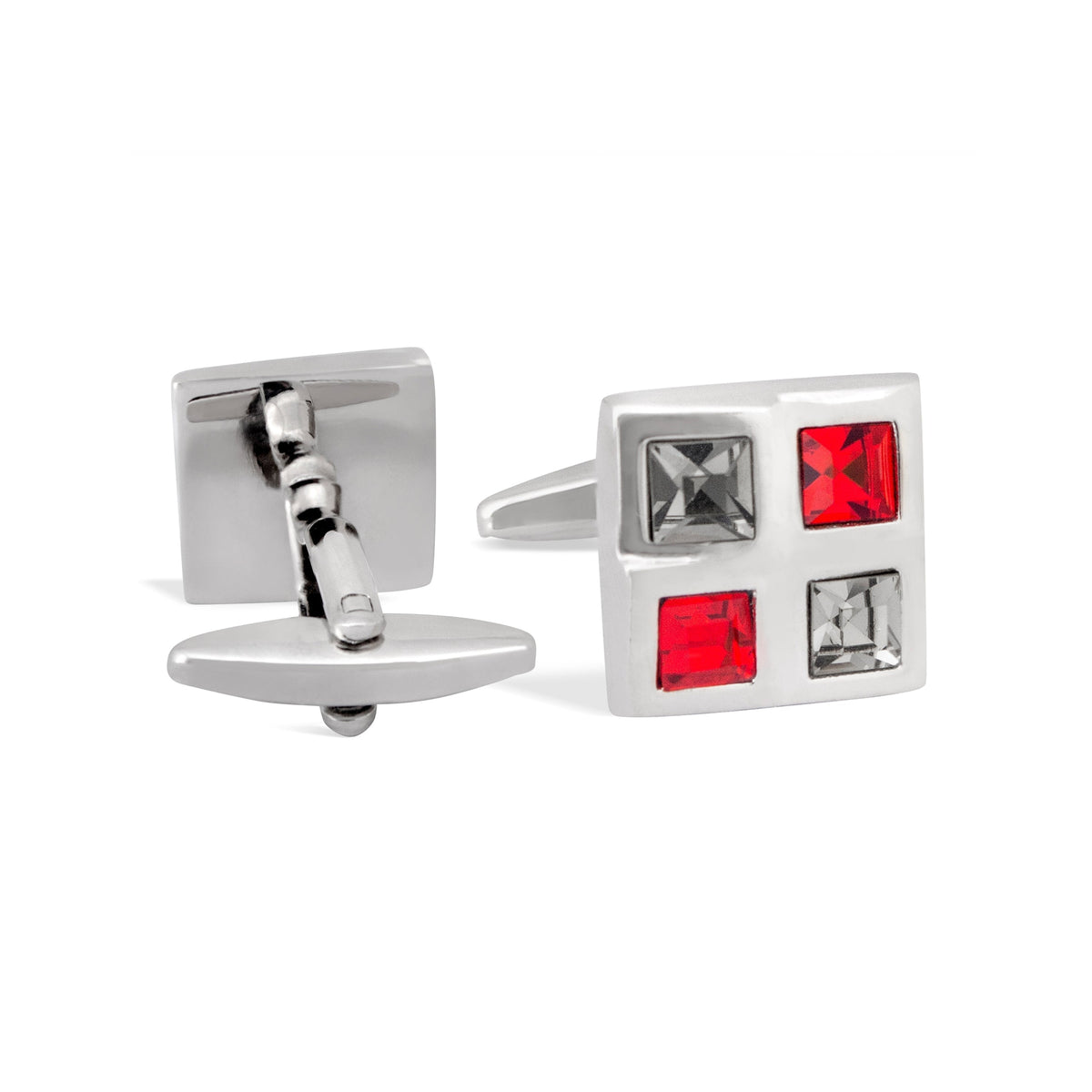 Square Window Red and White Crystals Cufflinks A13-Cufflinks.com.sg