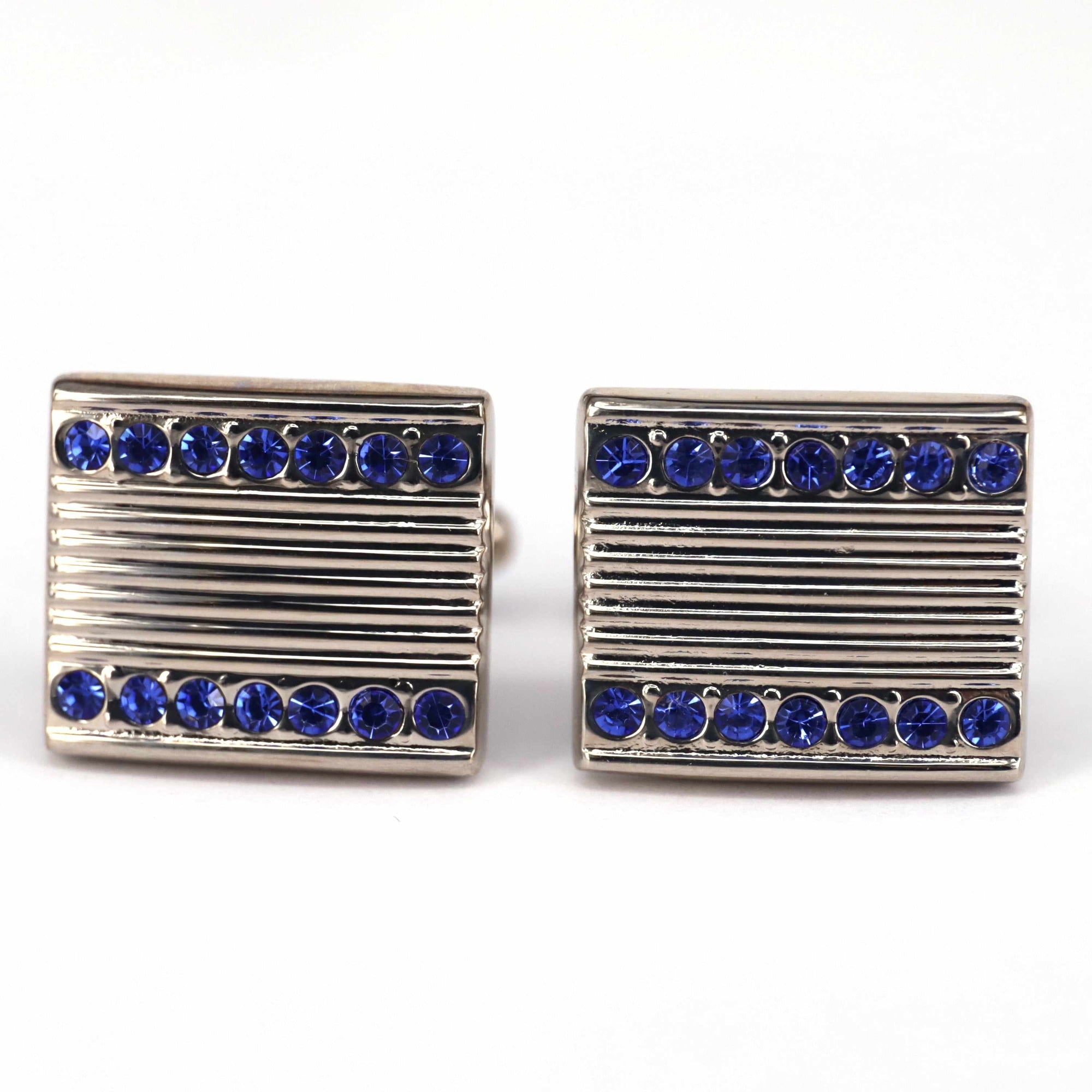 Striped Blue Crystal Cufflinks-Cufflinks.com.sg