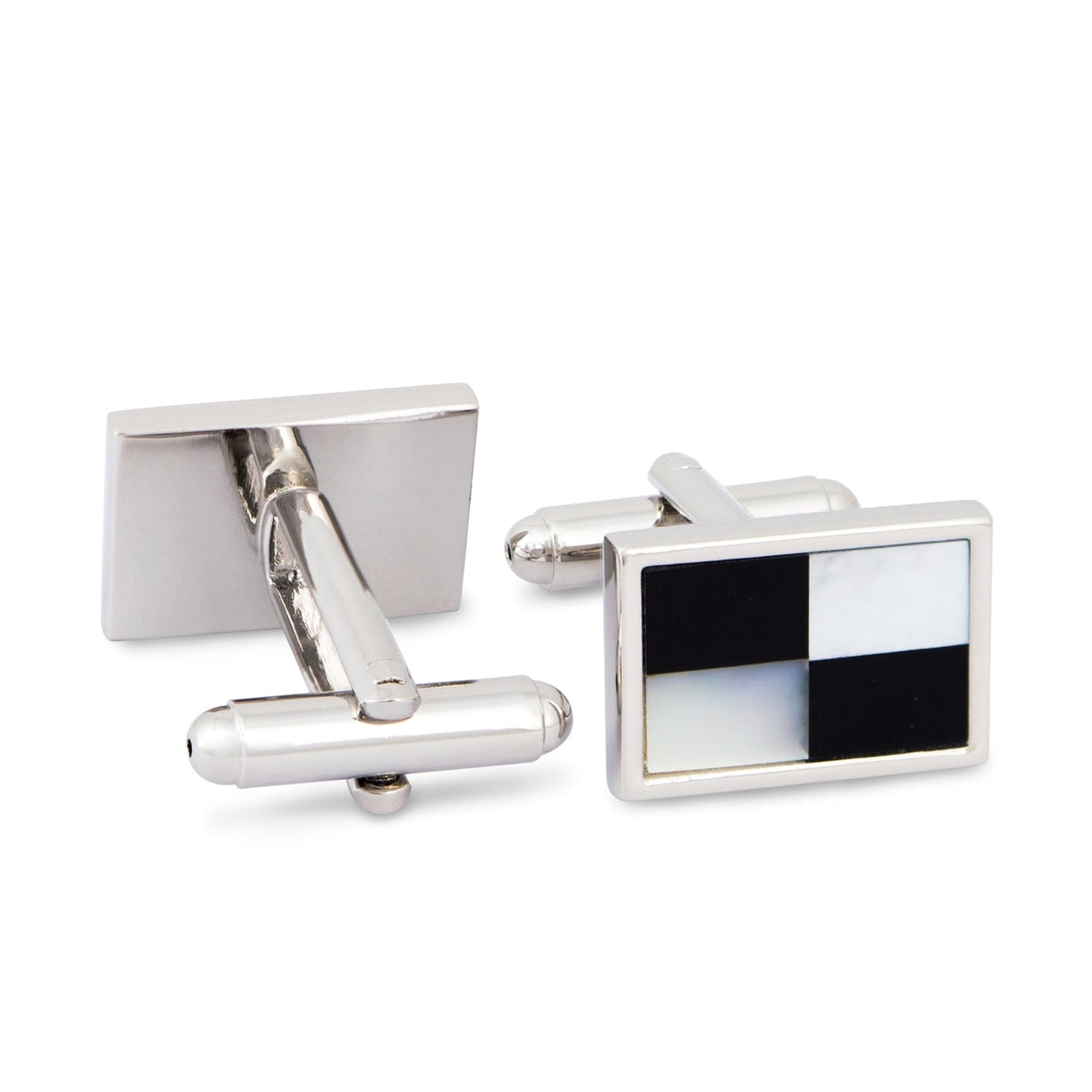 White Mother of Pearl and Black Agate Checkered Cufflinks-Classic Cufflinks-MarZthomson-Cufflinks.com.sg