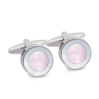 White Mother-of-Pearl with Pink Dot Cufflinks-Classic Cufflinks-MarZthomson-Cufflinks.com.sg