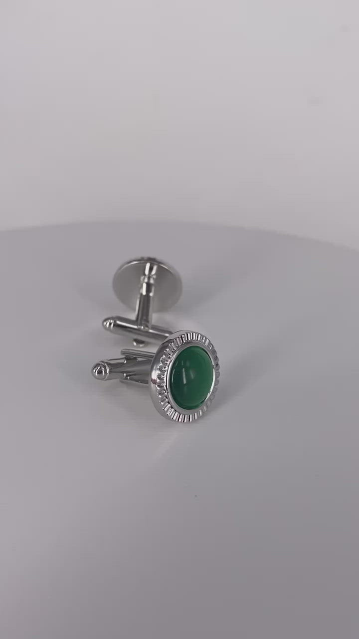 MarZthomson Faceted Round Bezel with Fibre Optic Glass Cufflink in Green