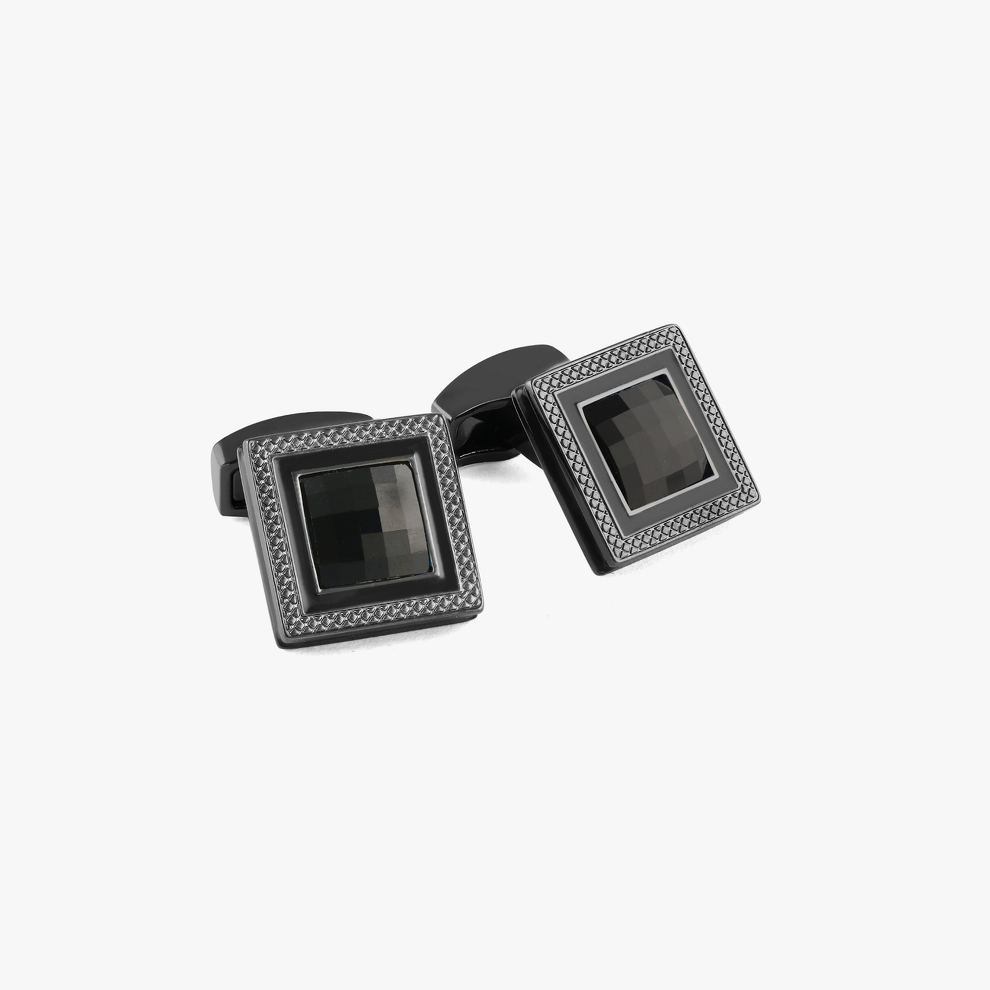 Quadrato cufflinks with black enamel & black Swarovski elements-Cufflinks.com.sg | Neckties.com.sg-Cufflinks.com.sg